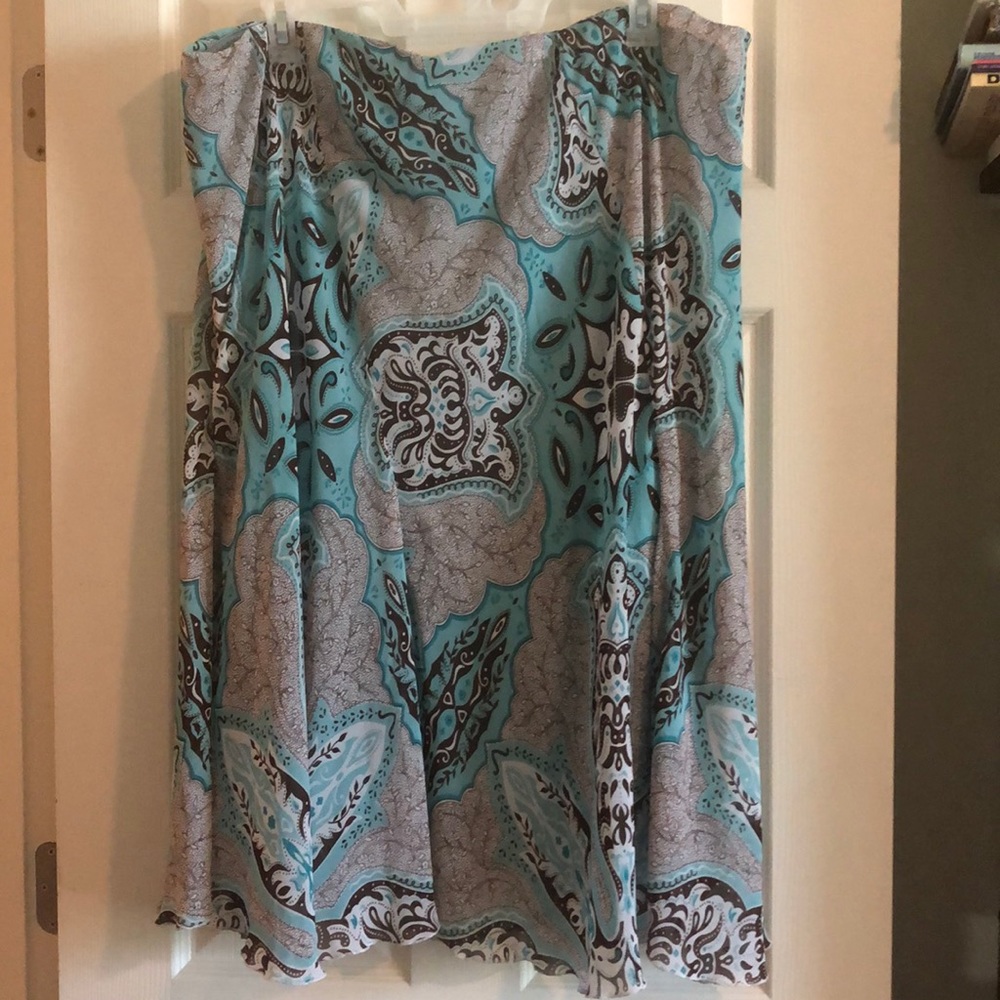 Aqua/Brown print flared skirt Cato 26/28